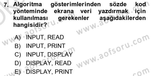 Algoritmalar Dersi 2025 - 2026 Yılı Yaz Okulu Sınav Soruları 7. Soru