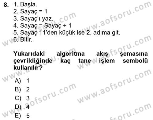 Algoritmalar Dersi 2025 - 2026 Yılı Yaz Okulu Sınav Soruları 8. Soru