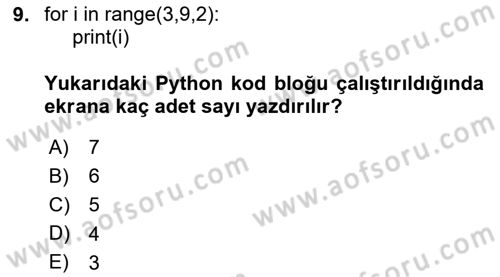 Algoritmalar Dersi 2025 - 2026 Yılı Yaz Okulu Sınav Soruları 9. Soru
