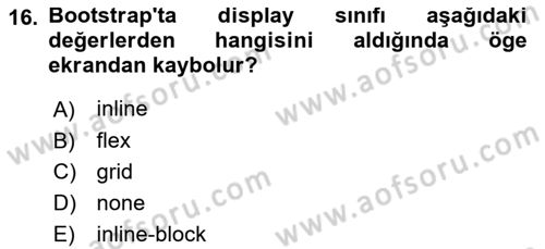 Web Arayüz Programlama Dersi 2022 - 2023 Yılı (Vize) Ara Sınav Soruları 16. Soru