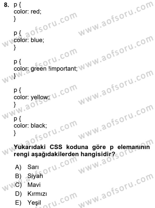 Web Arayüz Programlama Dersi 2022 - 2023 Yılı (Vize) Ara Sınav Soruları 8. Soru