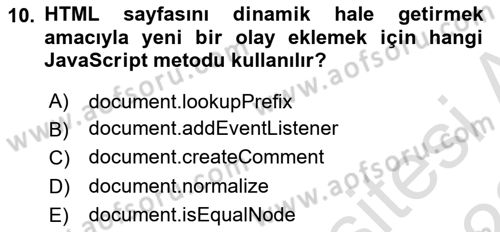 Web Arayüz Programlama Dersi 2022 - 2023 Yılı (Final) Dönem Sonu Sınav Soruları 10. Soru