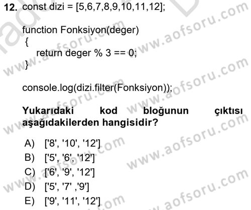 Web Arayüz Programlama Dersi 2022 - 2023 Yılı (Final) Dönem Sonu Sınav Soruları 12. Soru