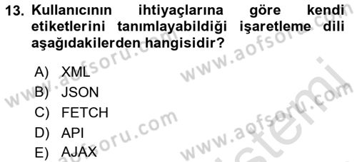 Web Arayüz Programlama Dersi 2022 - 2023 Yılı (Final) Dönem Sonu Sınav Soruları 13. Soru