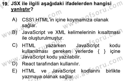 Web Arayüz Programlama Dersi 2022 - 2023 Yılı (Final) Dönem Sonu Sınav Soruları 19. Soru