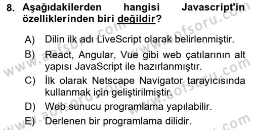 Web Arayüz Programlama Dersi 2022 - 2023 Yılı (Final) Dönem Sonu Sınav Soruları 8. Soru