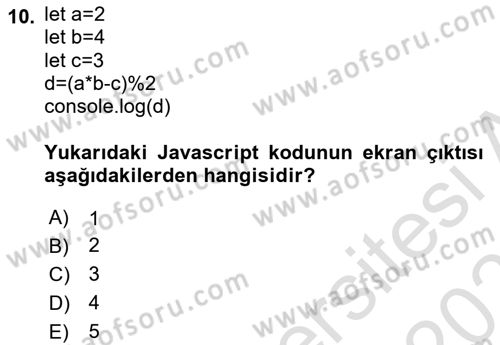 Web Arayüz Programlama Dersi 2022 - 2023 Yılı Yaz Okulu Sınav Soruları 10. Soru