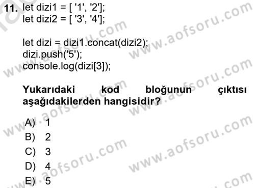 Web Arayüz Programlama Dersi 2022 - 2023 Yılı Yaz Okulu Sınav Soruları 11. Soru