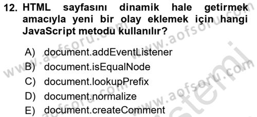 Web Arayüz Programlama Dersi 2022 - 2023 Yılı Yaz Okulu Sınav Soruları 12. Soru