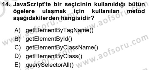 Web Arayüz Programlama Dersi 2022 - 2023 Yılı Yaz Okulu Sınav Soruları 14. Soru