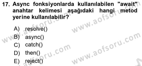 Web Arayüz Programlama Dersi 2022 - 2023 Yılı Yaz Okulu Sınav Soruları 17. Soru