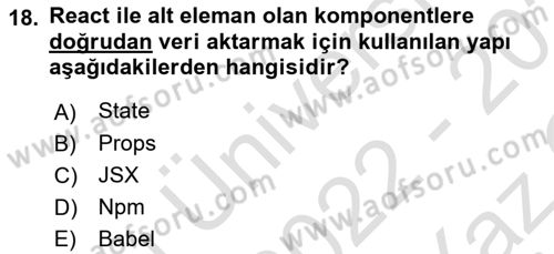 Web Arayüz Programlama Dersi 2022 - 2023 Yılı Yaz Okulu Sınav Soruları 18. Soru