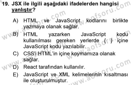 Web Arayüz Programlama Dersi 2022 - 2023 Yılı Yaz Okulu Sınav Soruları 19. Soru