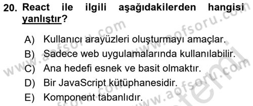 Web Arayüz Programlama Dersi 2022 - 2023 Yılı Yaz Okulu Sınav Soruları 20. Soru