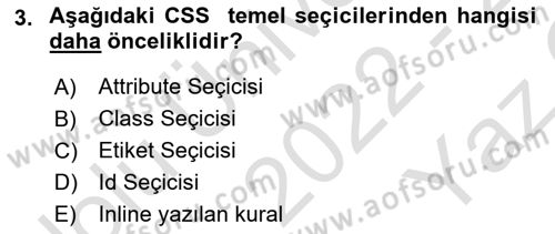 Web Arayüz Programlama Dersi 2022 - 2023 Yılı Yaz Okulu Sınav Soruları 3. Soru