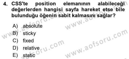 Web Arayüz Programlama Dersi 2022 - 2023 Yılı Yaz Okulu Sınav Soruları 4. Soru