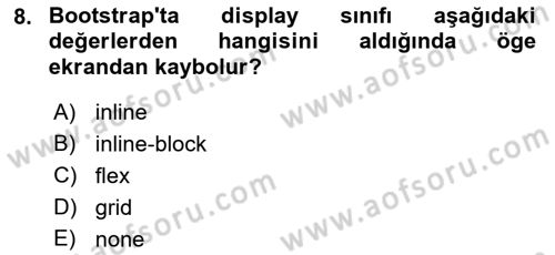 Web Arayüz Programlama Dersi 2022 - 2023 Yılı Yaz Okulu Sınav Soruları 8. Soru