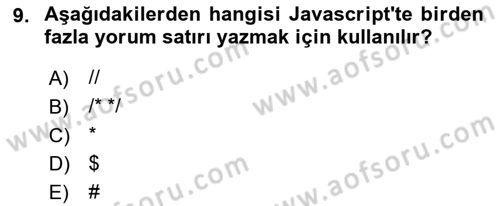 Web Arayüz Programlama Dersi 2022 - 2023 Yılı Yaz Okulu Sınav Soruları 9. Soru