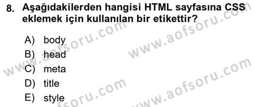 Web Arayüz Programlama Dersi 2023 - 2024 Yılı (Vize) Ara Sınav Soruları 8. Soru