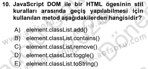 Web Arayüz Programlama Dersi 2023 - 2024 Yılı (Final) Dönem Sonu Sınavı 10. Soru