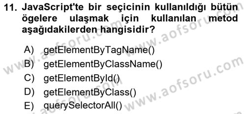Web Arayüz Programlama Dersi 2023 - 2024 Yılı (Final) Dönem Sonu Sınavı 11. Soru