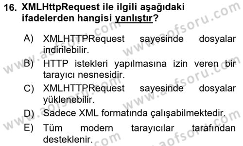 Web Arayüz Programlama Dersi 2023 - 2024 Yılı (Final) Dönem Sonu Sınavı 16. Soru