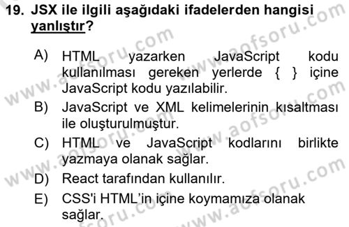 Web Arayüz Programlama Dersi 2023 - 2024 Yılı (Final) Dönem Sonu Sınavı 19. Soru