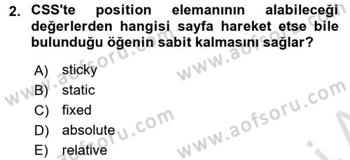Web Arayüz Programlama Dersi 2023 - 2024 Yılı (Final) Dönem Sonu Sınavı 2. Soru
