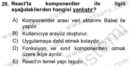 Web Arayüz Programlama Dersi 2023 - 2024 Yılı (Final) Dönem Sonu Sınavı 20. Soru