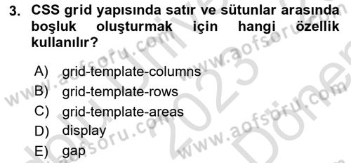 Web Arayüz Programlama Dersi 2023 - 2024 Yılı (Final) Dönem Sonu Sınavı 3. Soru
