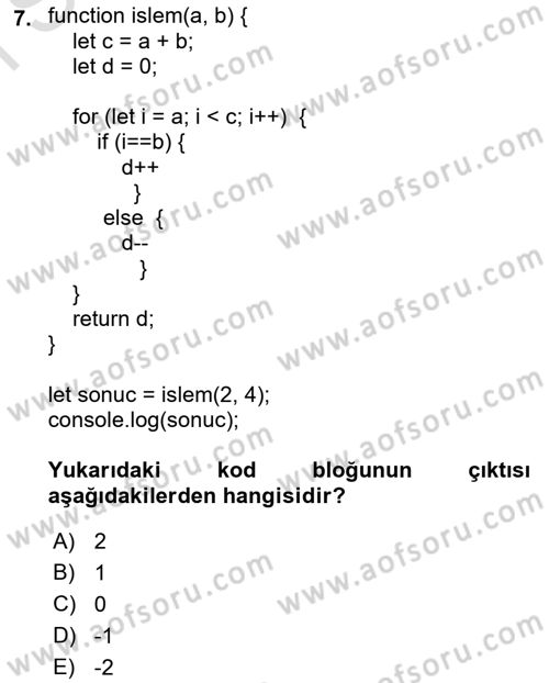 Web Arayüz Programlama Dersi 2023 - 2024 Yılı (Final) Dönem Sonu Sınavı 7. Soru