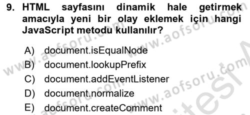 Web Arayüz Programlama Dersi 2023 - 2024 Yılı (Final) Dönem Sonu Sınavı 9. Soru
