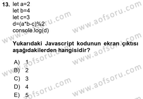 Web Arayüz Programlama Dersi 2023 - 2024 Yılı Yaz Okulu Sınav Soruları 13. Soru