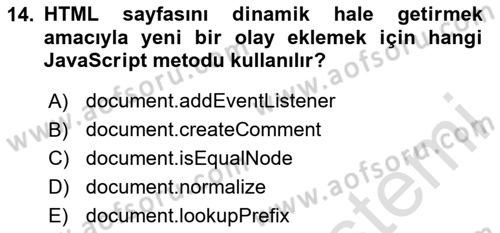 Web Arayüz Programlama Dersi 2023 - 2024 Yılı Yaz Okulu Sınav Soruları 14. Soru
