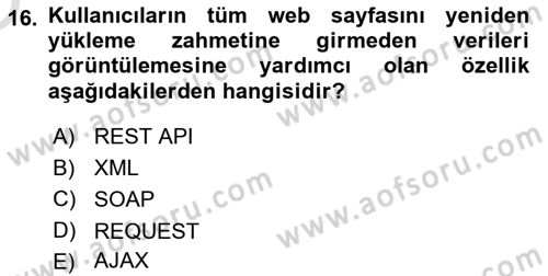 Web Arayüz Programlama Dersi 2023 - 2024 Yılı Yaz Okulu Sınav Soruları 16. Soru