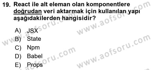 Web Arayüz Programlama Dersi 2023 - 2024 Yılı Yaz Okulu Sınav Soruları 19. Soru