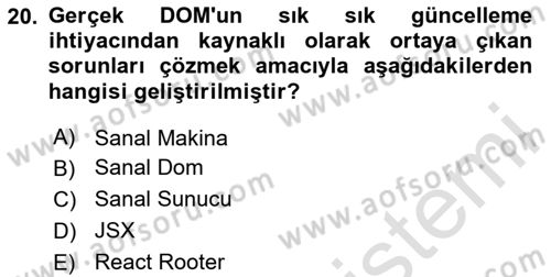 Web Arayüz Programlama Dersi 2023 - 2024 Yılı Yaz Okulu Sınav Soruları 20. Soru