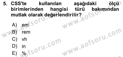 Web Arayüz Programlama Dersi 2023 - 2024 Yılı Yaz Okulu Sınav Soruları 5. Soru
