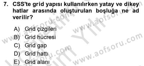 Web Arayüz Programlama Dersi 2023 - 2024 Yılı Yaz Okulu Sınav Soruları 7. Soru
