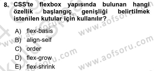 Web Arayüz Programlama Dersi 2023 - 2024 Yılı Yaz Okulu Sınav Soruları 8. Soru