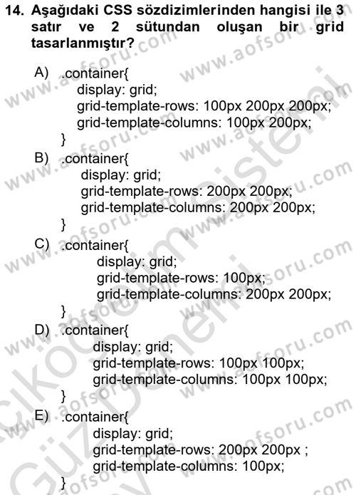 Web Arayüz Programlama Dersi 2024 - 2025 Yılı (Vize) Ara Sınav Soruları 14. Soru