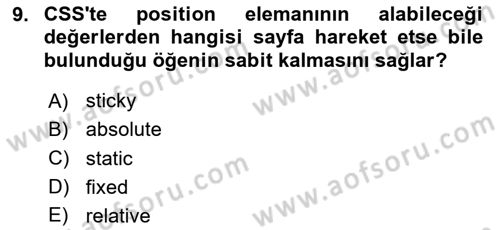 Web Arayüz Programlama Dersi 2024 - 2025 Yılı (Vize) Ara Sınav Soruları 9. Soru