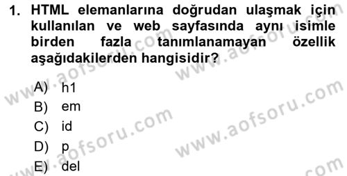Web Arayüz Programlama Dersi 2024 - 2025 Yılı (Final) Dönem Sonu Sınav Soruları 1. Soru
