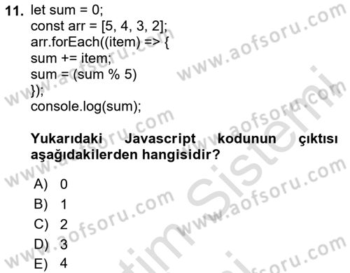 Web Arayüz Programlama Dersi 2024 - 2025 Yılı (Final) Dönem Sonu Sınav Soruları 11. Soru