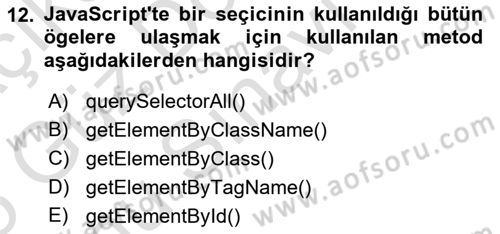 Web Arayüz Programlama Dersi 2024 - 2025 Yılı (Final) Dönem Sonu Sınav Soruları 12. Soru