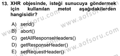 Web Arayüz Programlama Dersi 2024 - 2025 Yılı (Final) Dönem Sonu Sınav Soruları 13. Soru