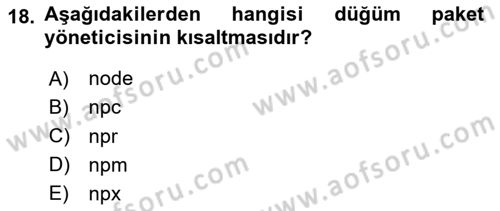 Web Arayüz Programlama Dersi 2024 - 2025 Yılı (Final) Dönem Sonu Sınav Soruları 18. Soru