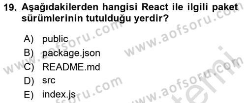 Web Arayüz Programlama Dersi 2024 - 2025 Yılı (Final) Dönem Sonu Sınav Soruları 19. Soru