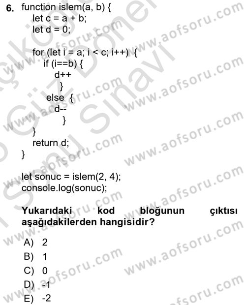 Web Arayüz Programlama Dersi 2024 - 2025 Yılı (Final) Dönem Sonu Sınav Soruları 6. Soru