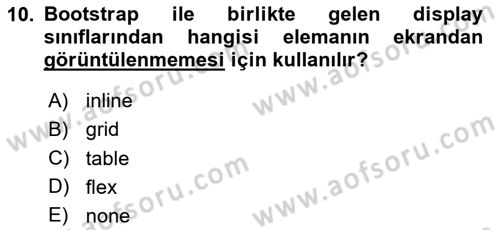 Web Arayüz Programlama Dersi 2024 - 2025 Yılı Yaz Okulu Sınav Soruları 10. Soru